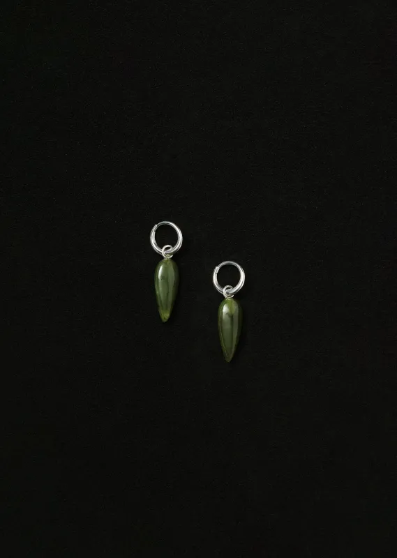 Jade Tiny Spear Hoops sold by La Garconne