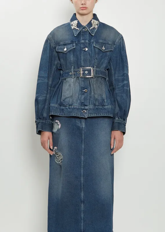 Embellished Belt Detail Sculpted Denim Jacket sold by La Garconne