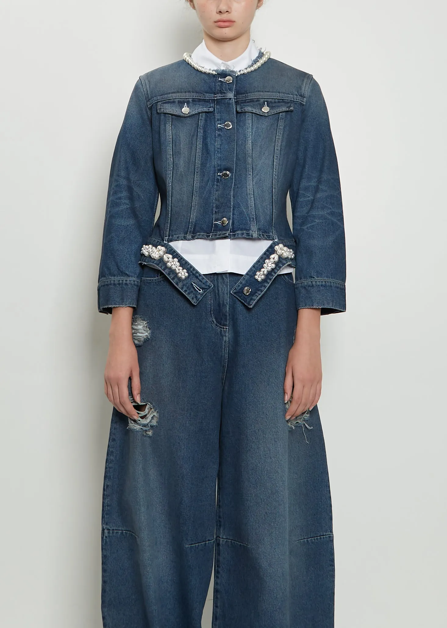 Embellished Fitted Waist Denim Jacket sold by La Garconne