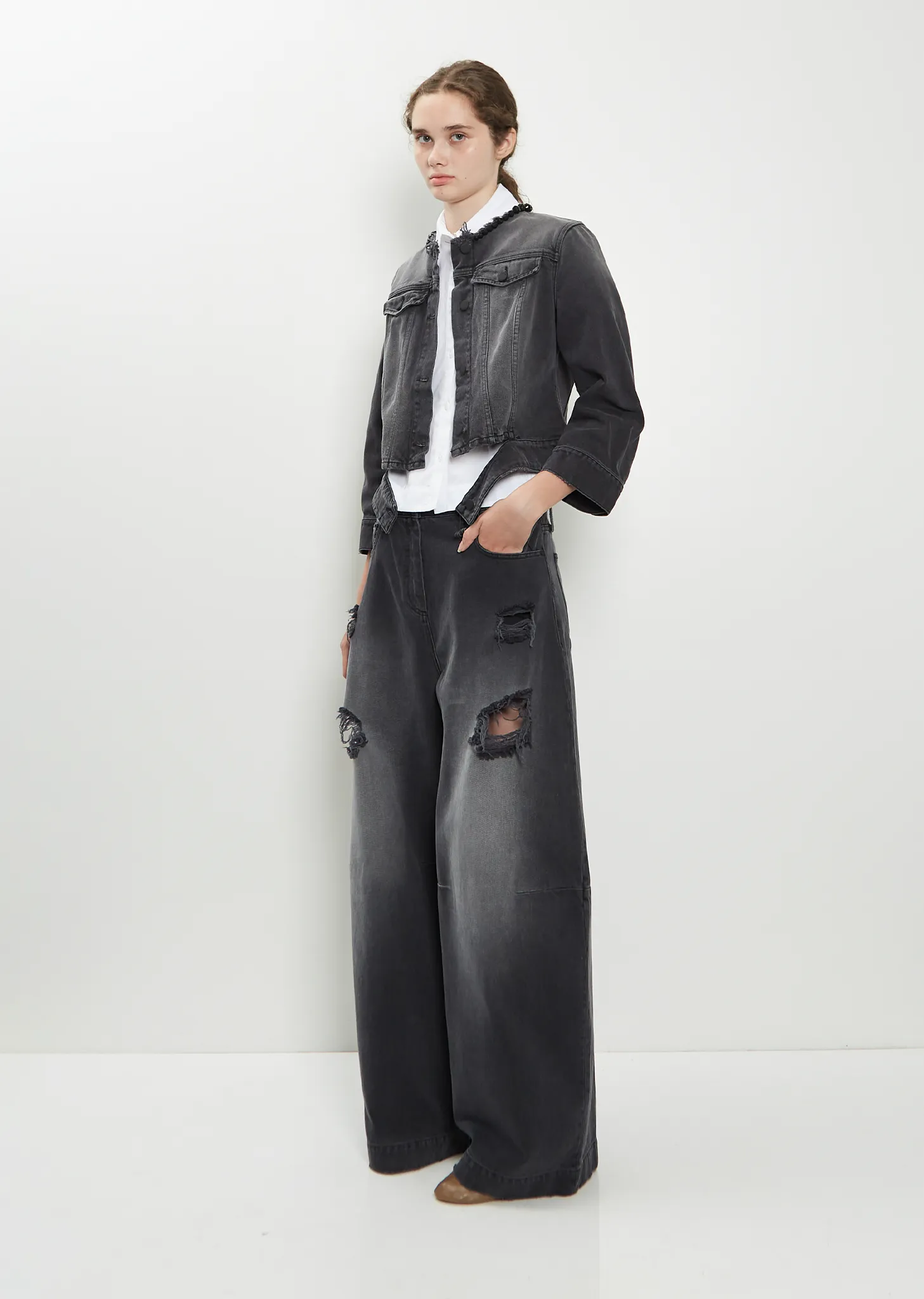 Embellished Neck Fitted Waist Denim Jacket sold by La Garconne product image thumbnail 4