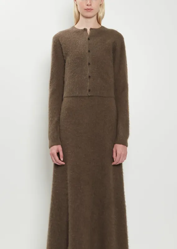 Alpaca Knit Crewneck Cardigan sold by La Garconne