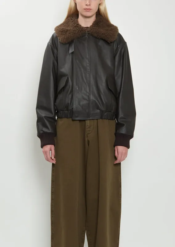 Shearling Collar Leather Blouson sold by La Garconne