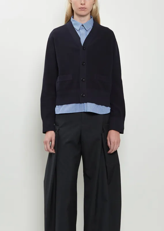 Poplin x Cotton Knit Cardigan sold by La Garconne