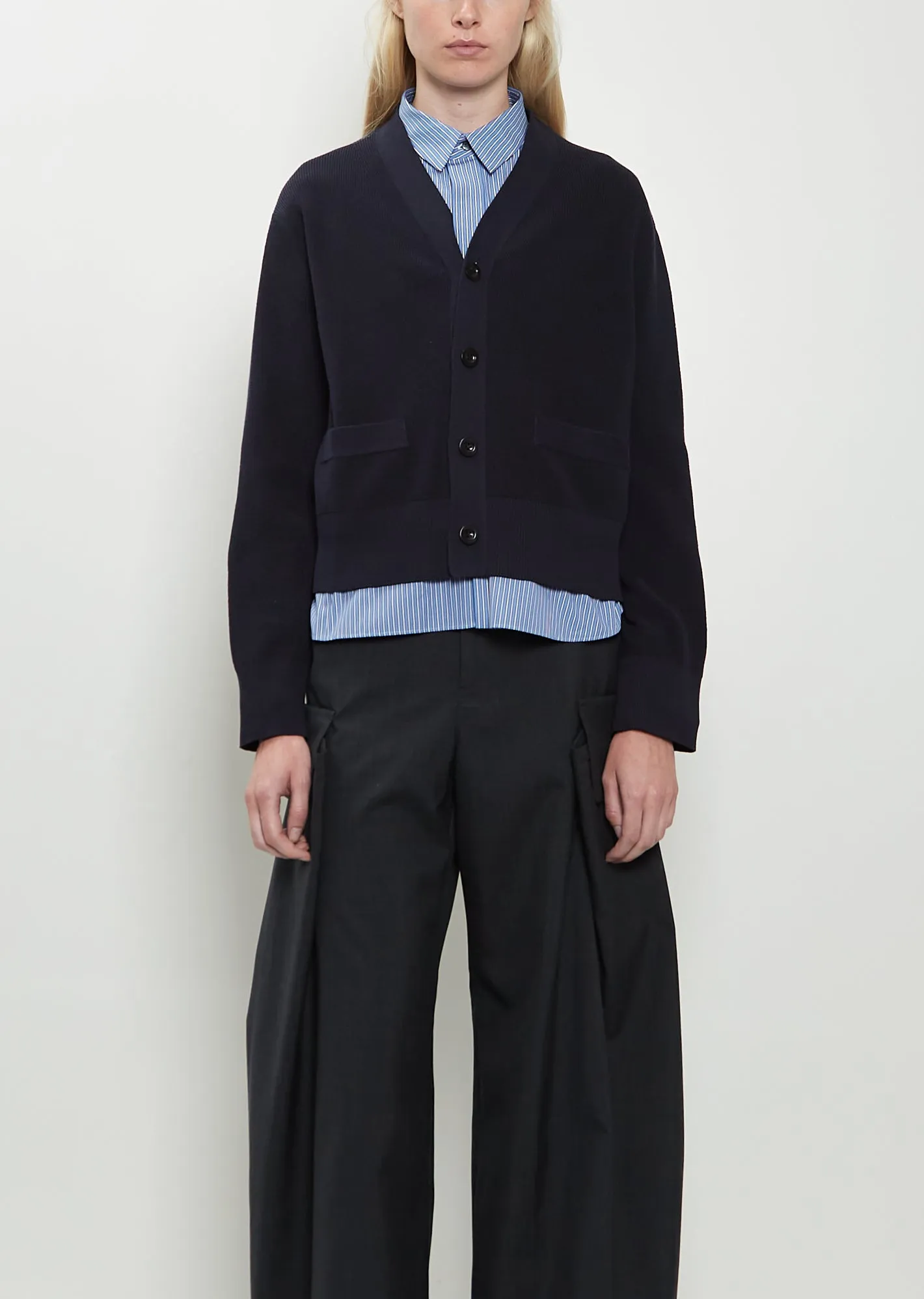 Poplin x Cotton Knit Cardigan sold by La Garconne