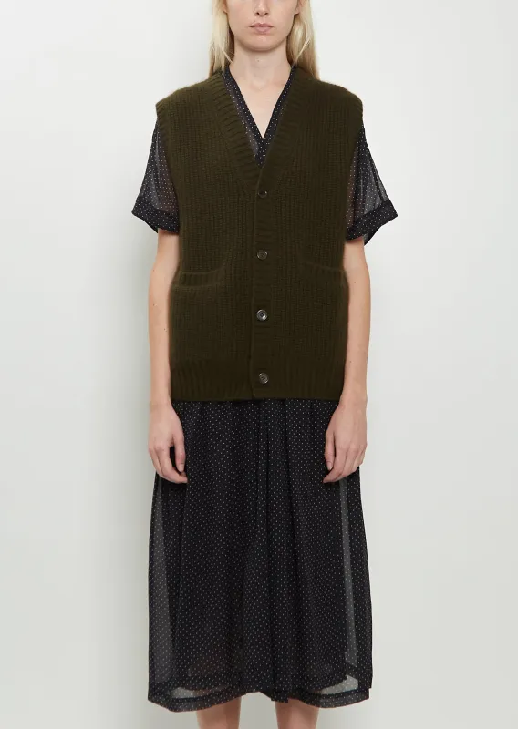 Cashmere Rib Stitch Cardigan Vest sold by La Garconne