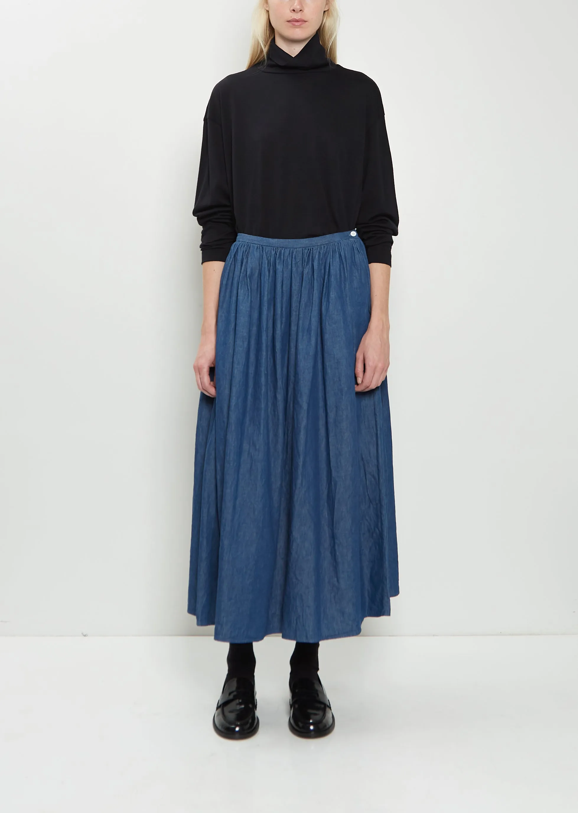 Cotton Denim Pleated Skirt sold by La Garconne
