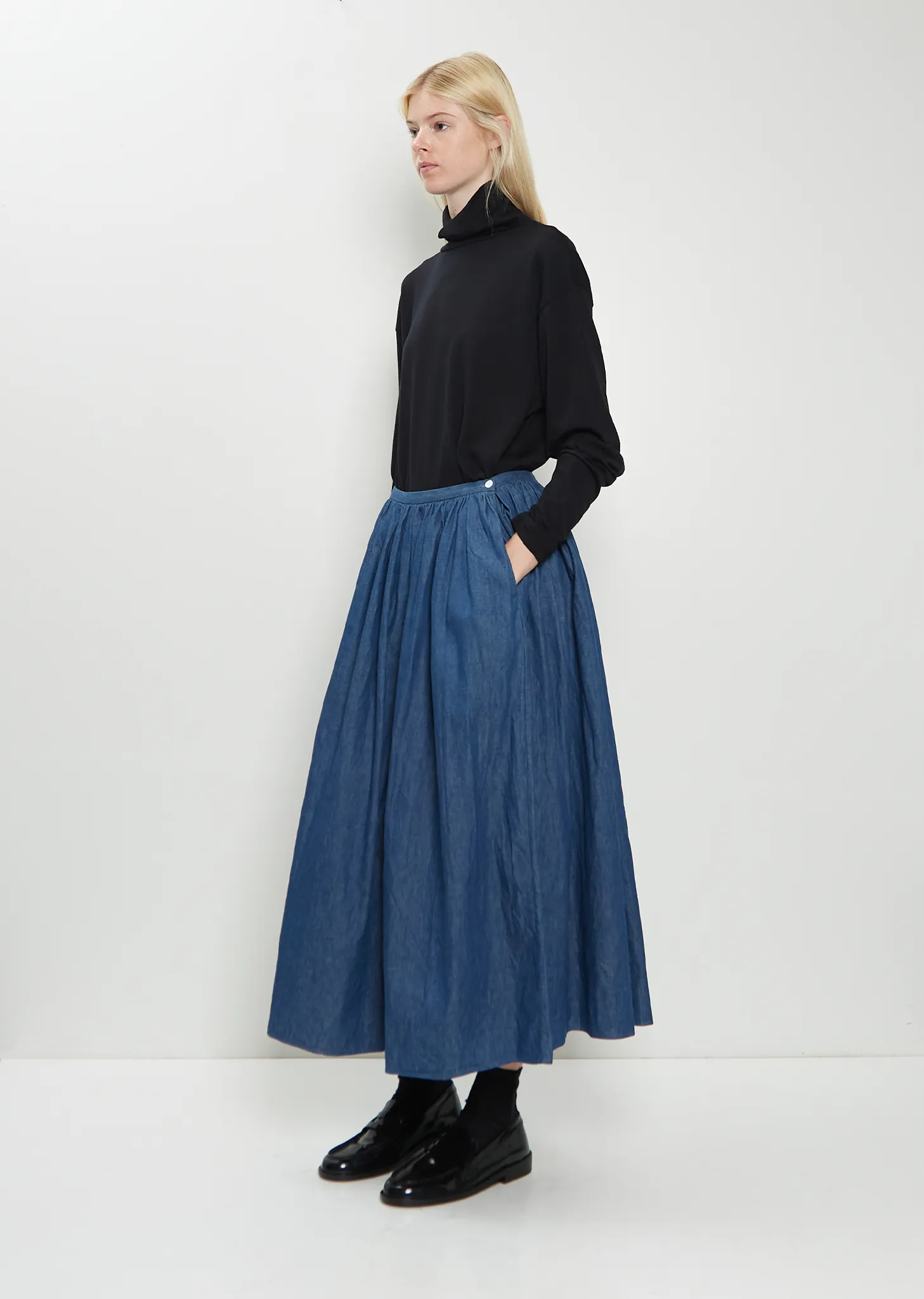 Cotton Denim Pleated Skirt sold by La Garconne product image thumbnail 4