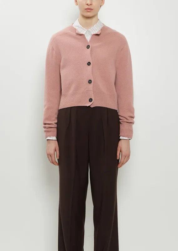 Cropped Merino Wool Cashmere Cardigan — Pink sold by La Garconne