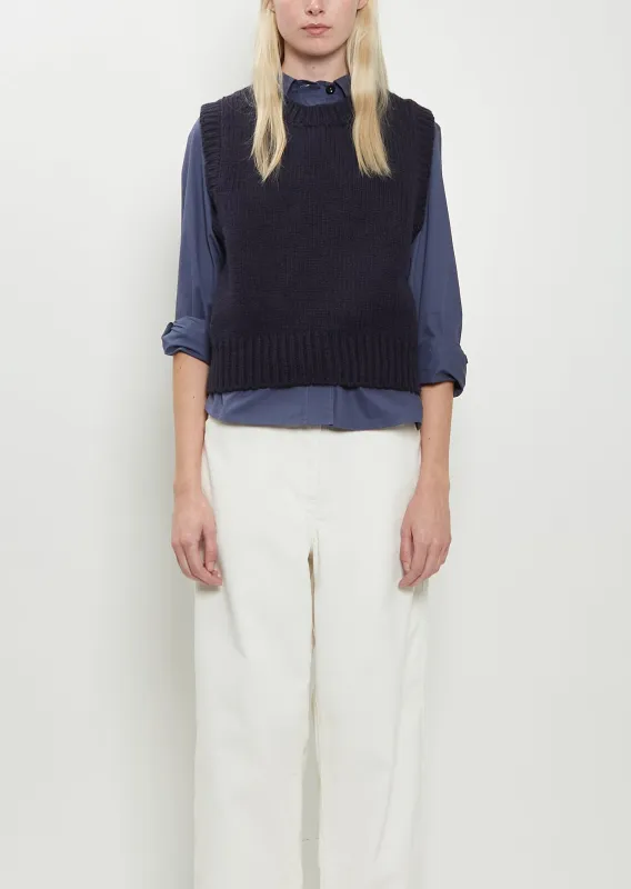 Chunky Pullover Merino Wool Vest — Rich Navy sold by La Garconne