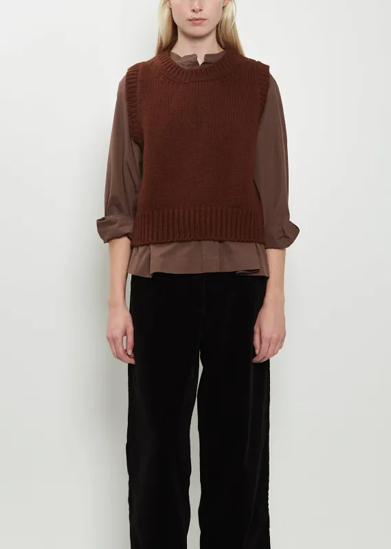 Chunky Pullover Merino Wool Vest — Rust Brown sold by La Garconne