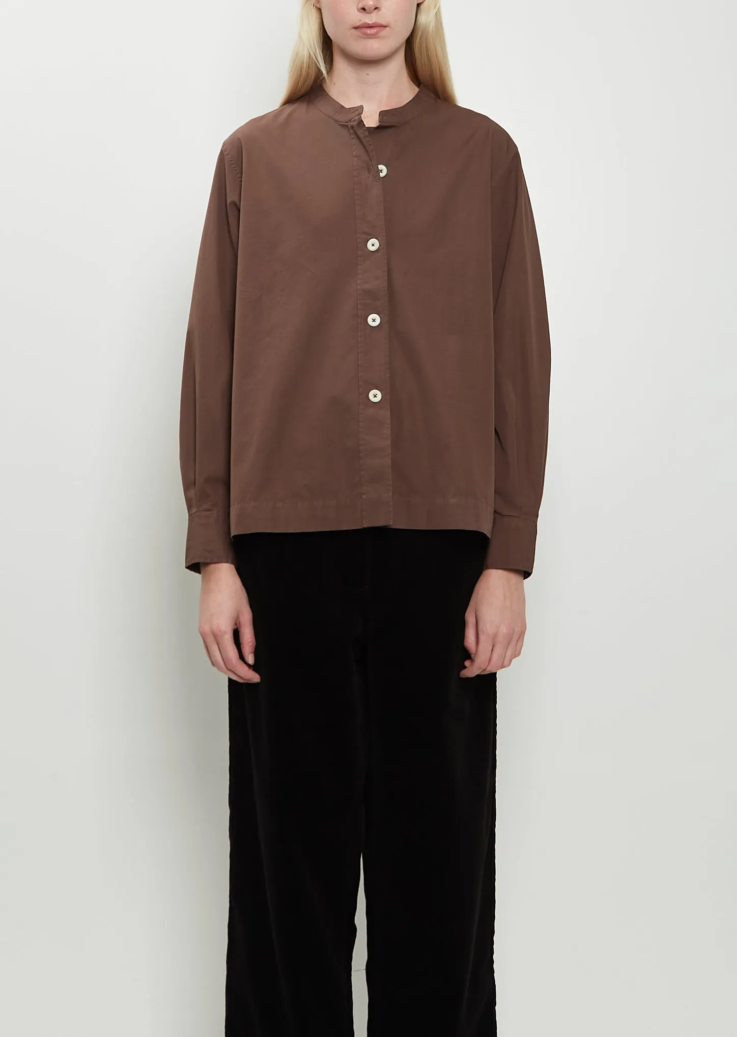 Collarless Cotton Shirt sold by La Garconne