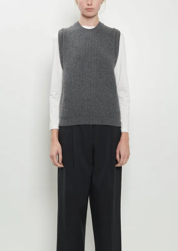 English Rib Pullover Merino Wool Vest — Charcoal sold by La Garconne