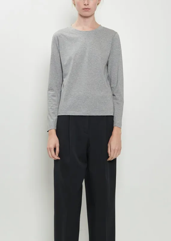 Wide Neck Long Sleeve Cotton Tee — Grey Melange sold by La Garconne