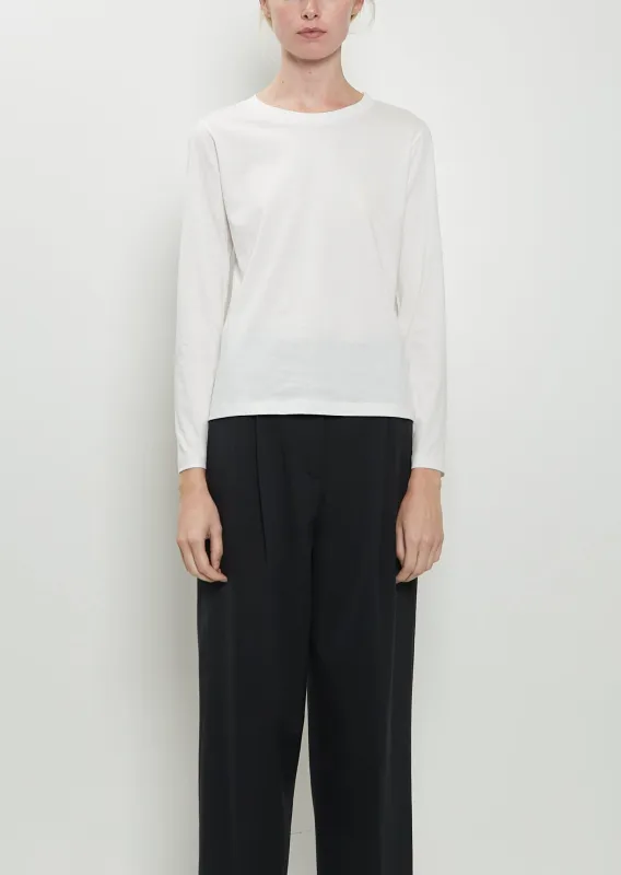 Wide Neck Long Sleeve Cotton Tee — Off White sold by La Garconne