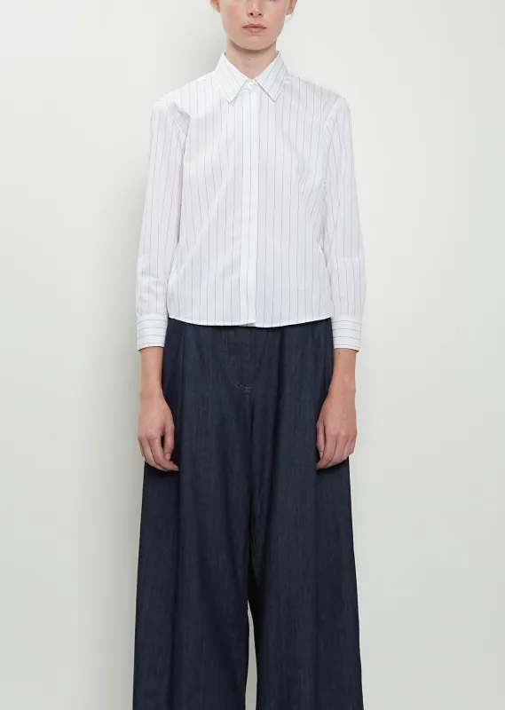 Clavini Bis Cotton Shirt — White / Navy sold by La Garconne