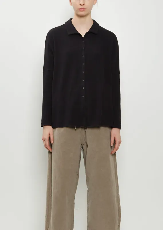 Heavy Jersey Polo Top — Black sold by La Garconne