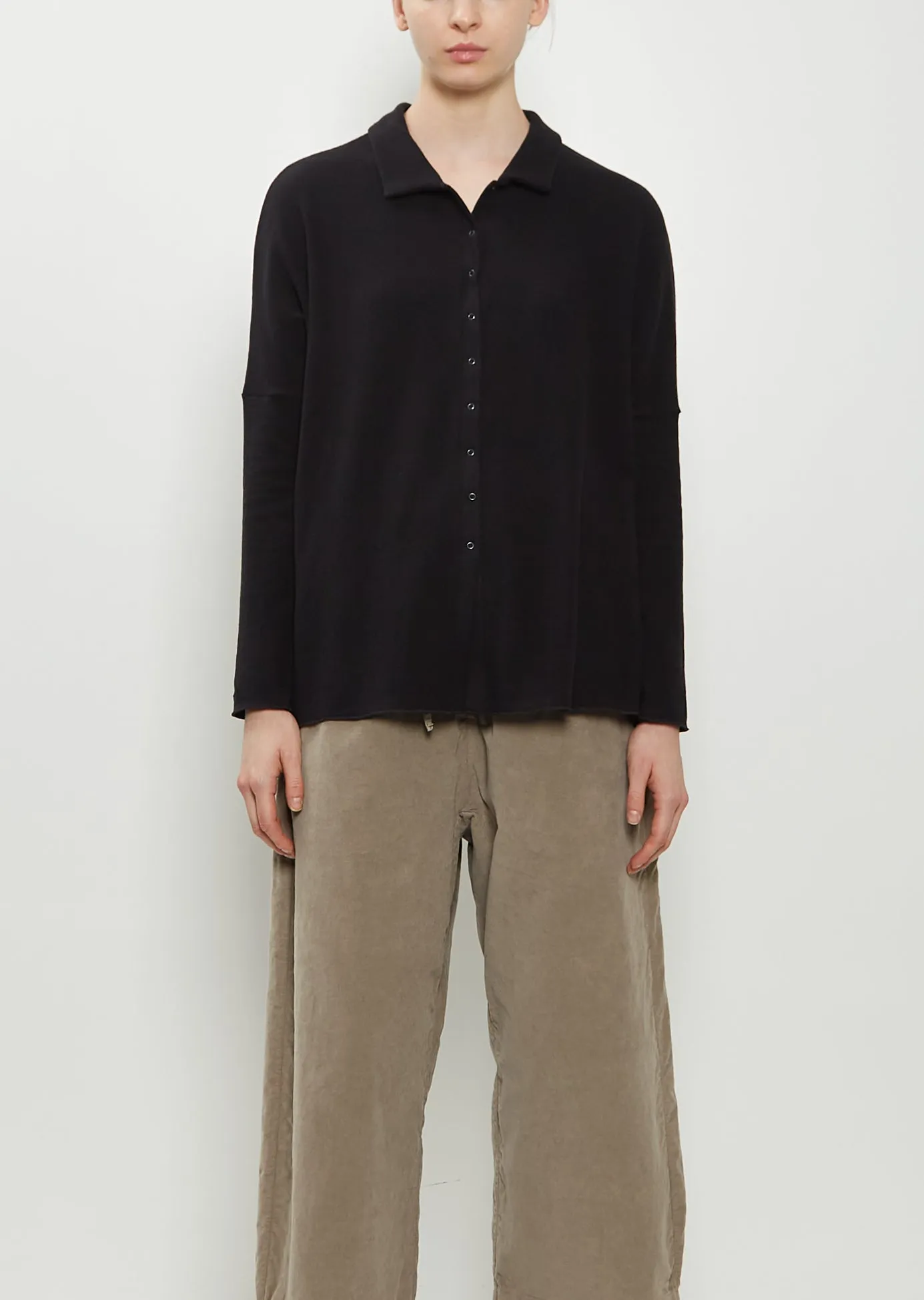 Heavy Jersey Polo Top — Black sold by La Garconne