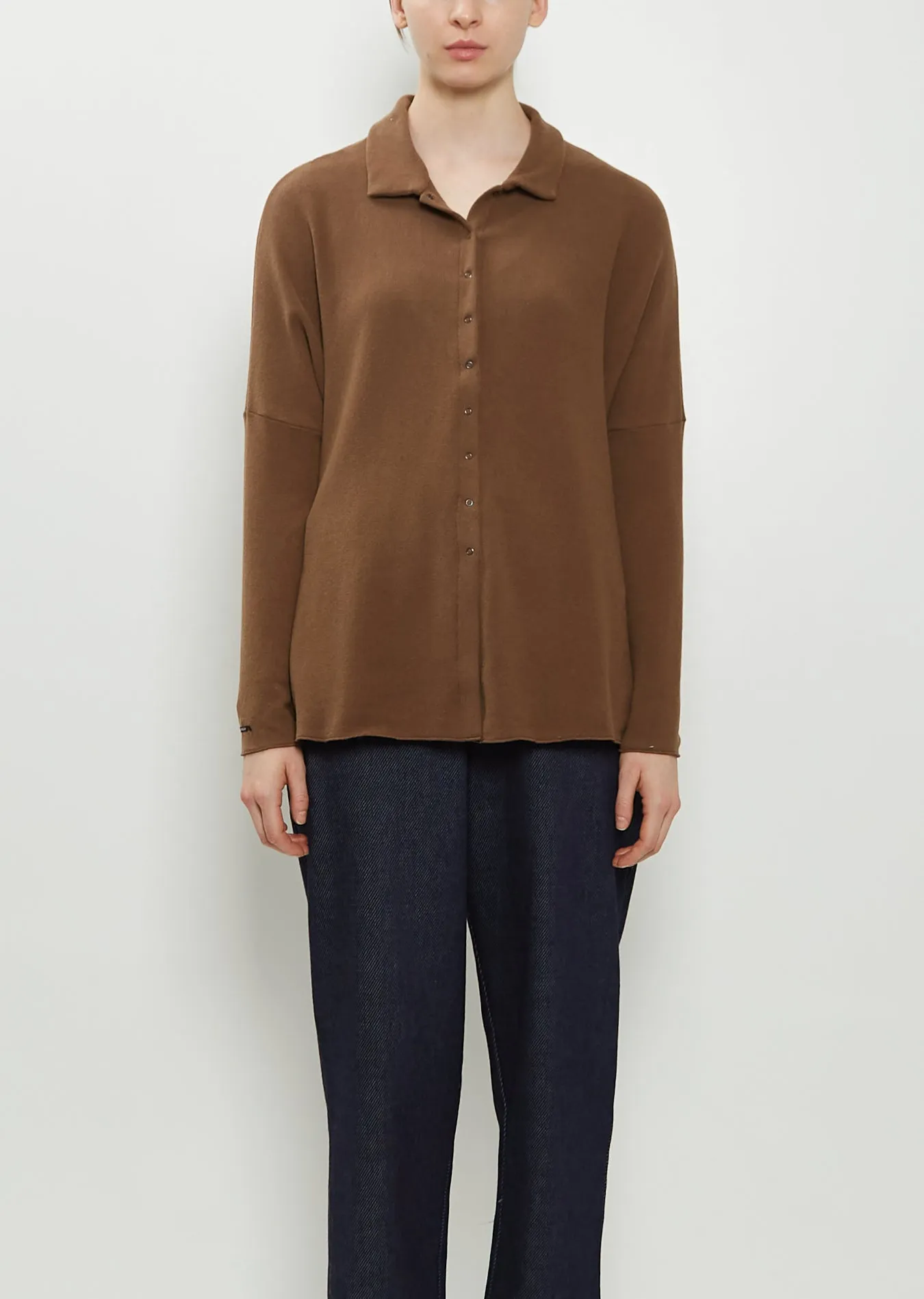 Heavy Jersey Polo Top — Chestnut sold by La Garconne