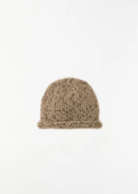 Hand-Knit Alpaca Merino Wool Roll Hat — Tobacco Paint sold by La Garconne