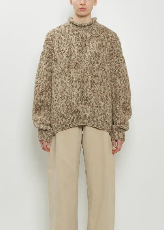 Hand-Knit Alpaca Merino Wool Sweater — Tobacco Paint sold by La Garconne