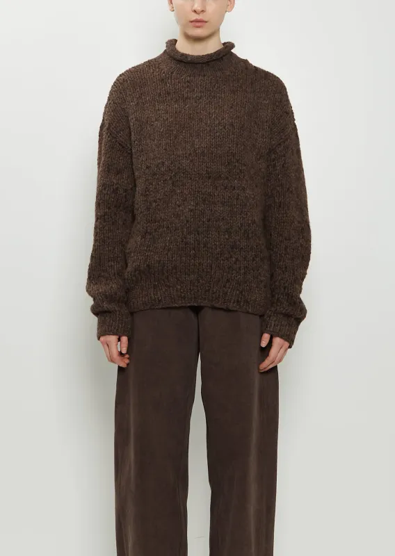 Hand-Knit Alpaca Merino Wool Sweater — Black Paint sold by La Garconne