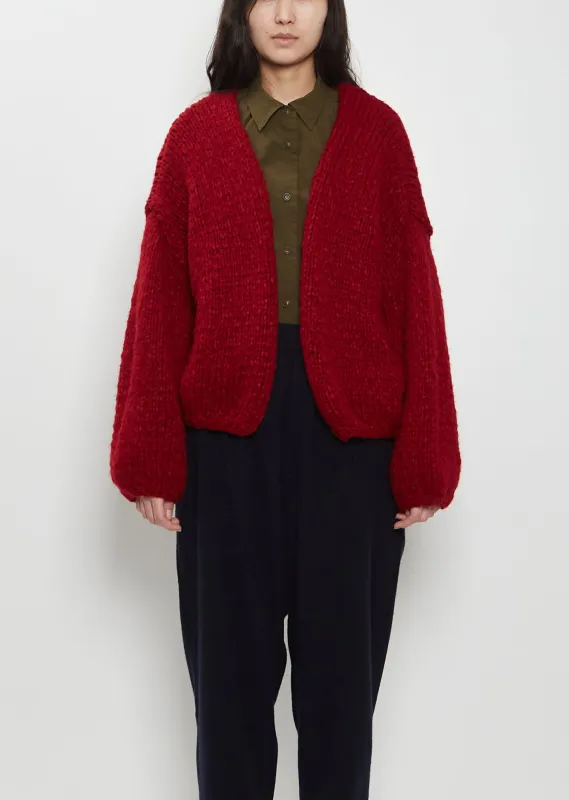 Short Hand-Knitted Wool Cashmere Cardigan sold by La Garconne