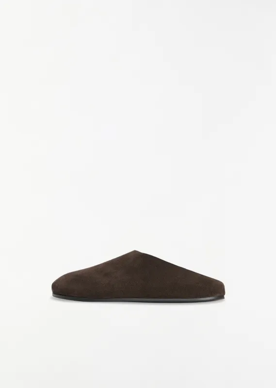 Hudson Suede Slide — Lacquer Brown sold by La Garconne