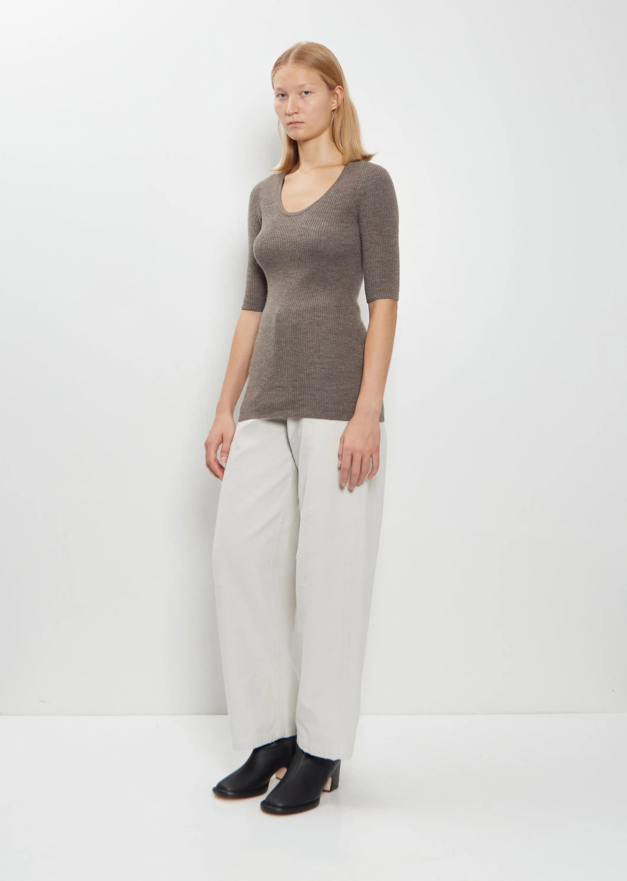 Stretch Wool Alpaca Rib Scoop-Neck Sweater sold by La Garconne product image thumbnail 4