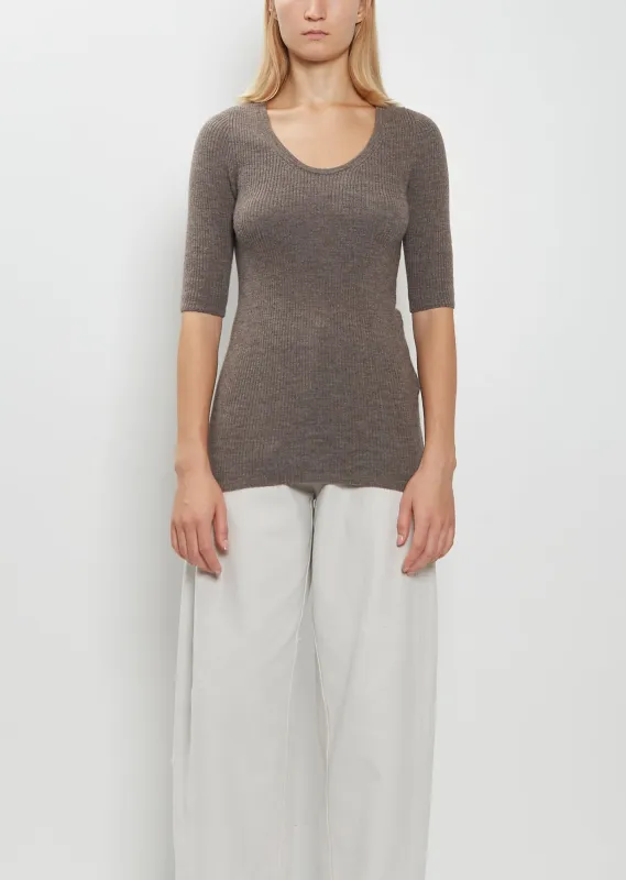 Stretch Wool Alpaca Rib Scoop-Neck Sweater sold by La Garconne