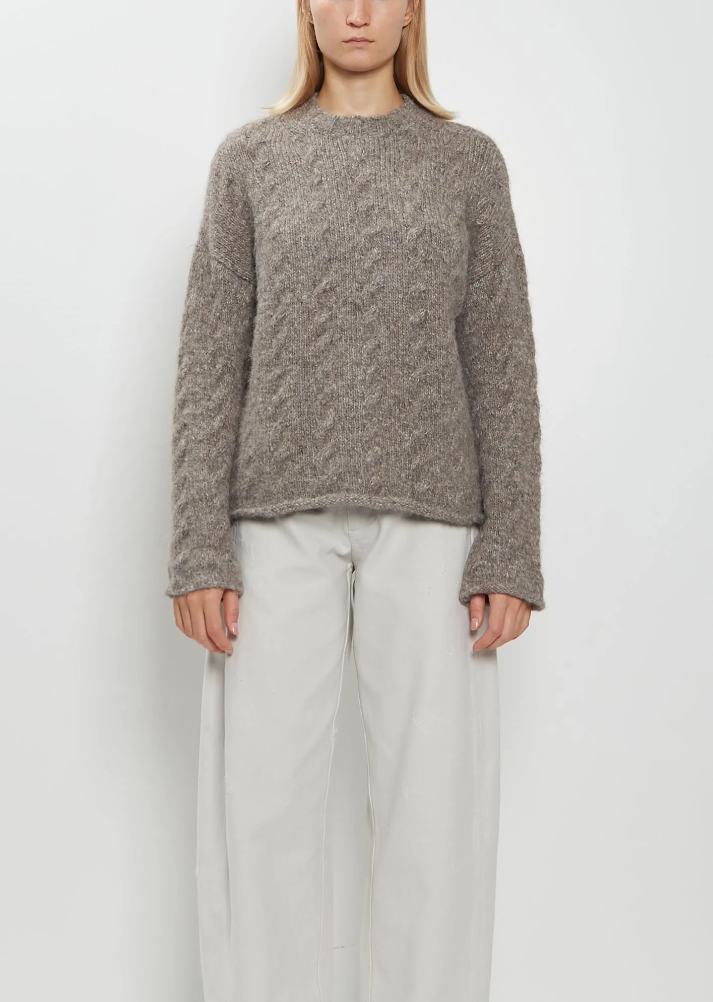 Alpaca Wool Cable Crewneck Sweater — Cinder sold by La Garconne