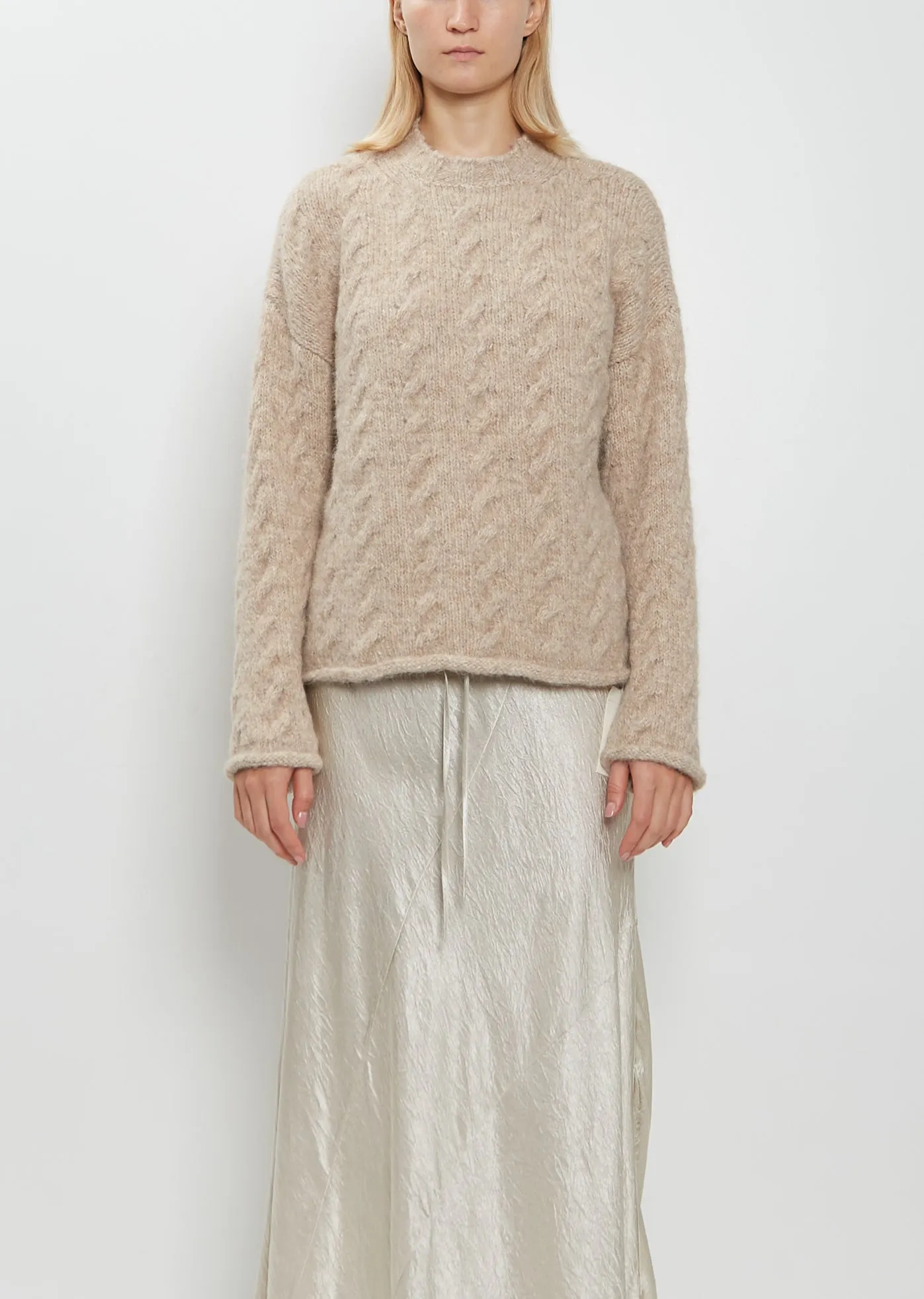 Alpaca Wool Cable Crewneck Sweater — Husk sold by La Garconne