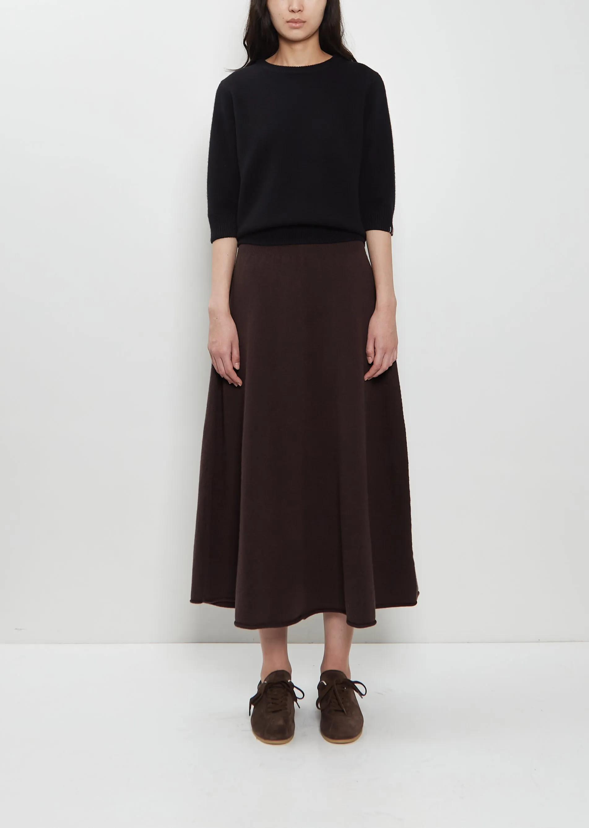 n°388 Ease Stretch Cashmere Skirt — Dark Brown sold by La Garconne