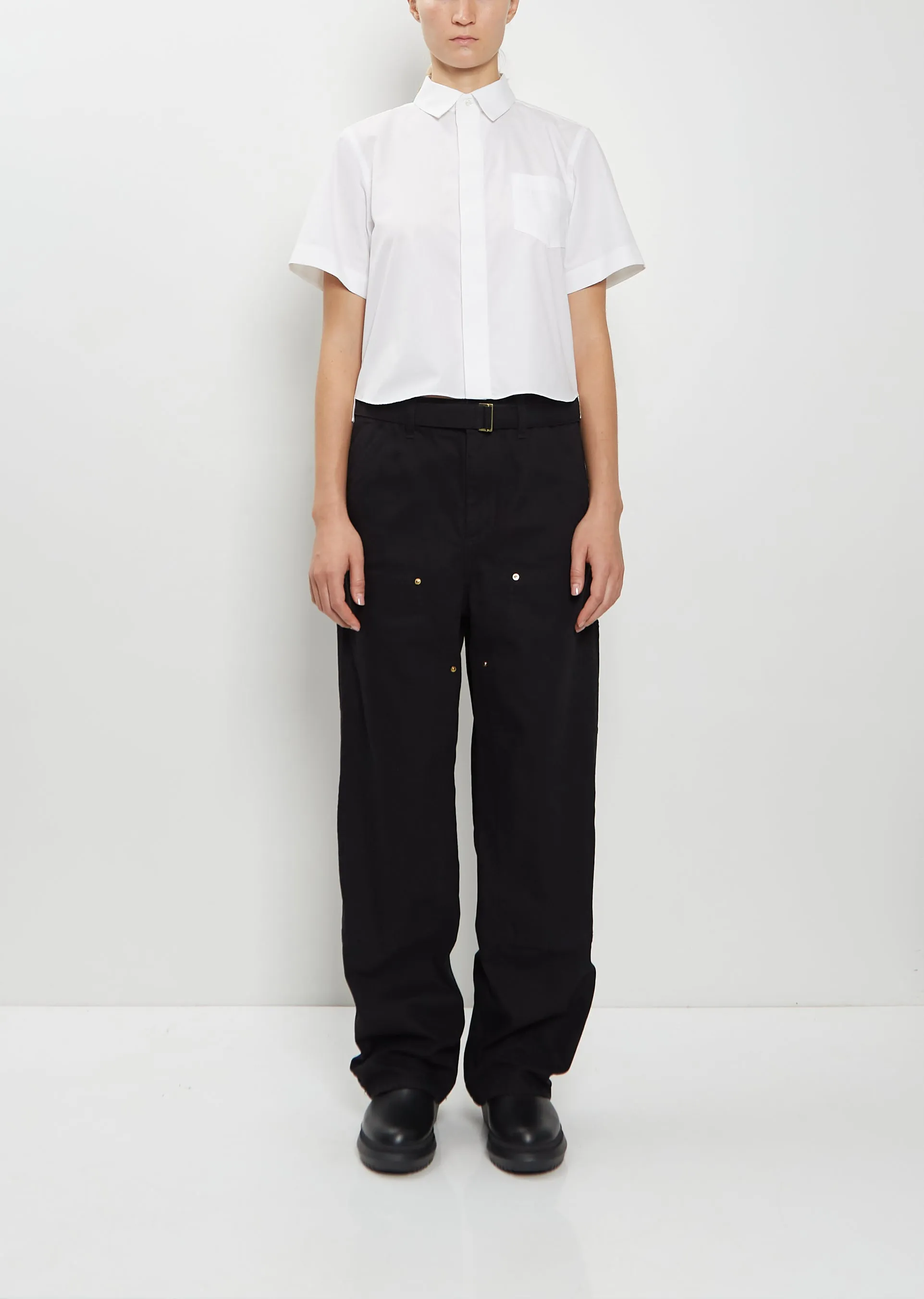 Washed Cotton Canvas Duck Pants — Black sold by La Garconne