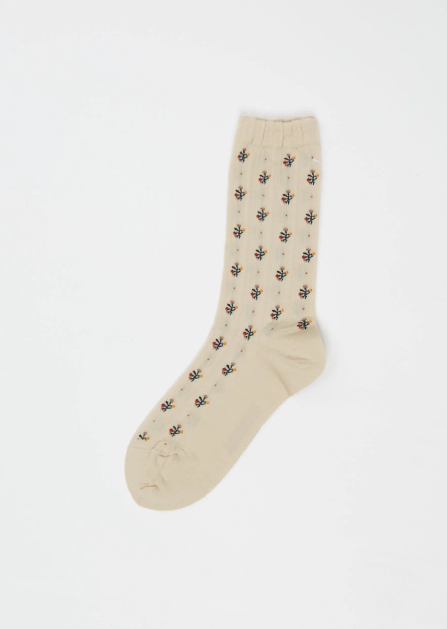 Flower Stripes Stretch Wool Socks — Beige sold by La Garconne