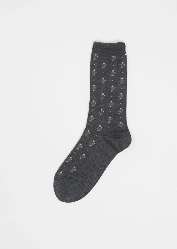 Flower Stripes Stretch Wool Socks — Mix Grey sold by La Garconne