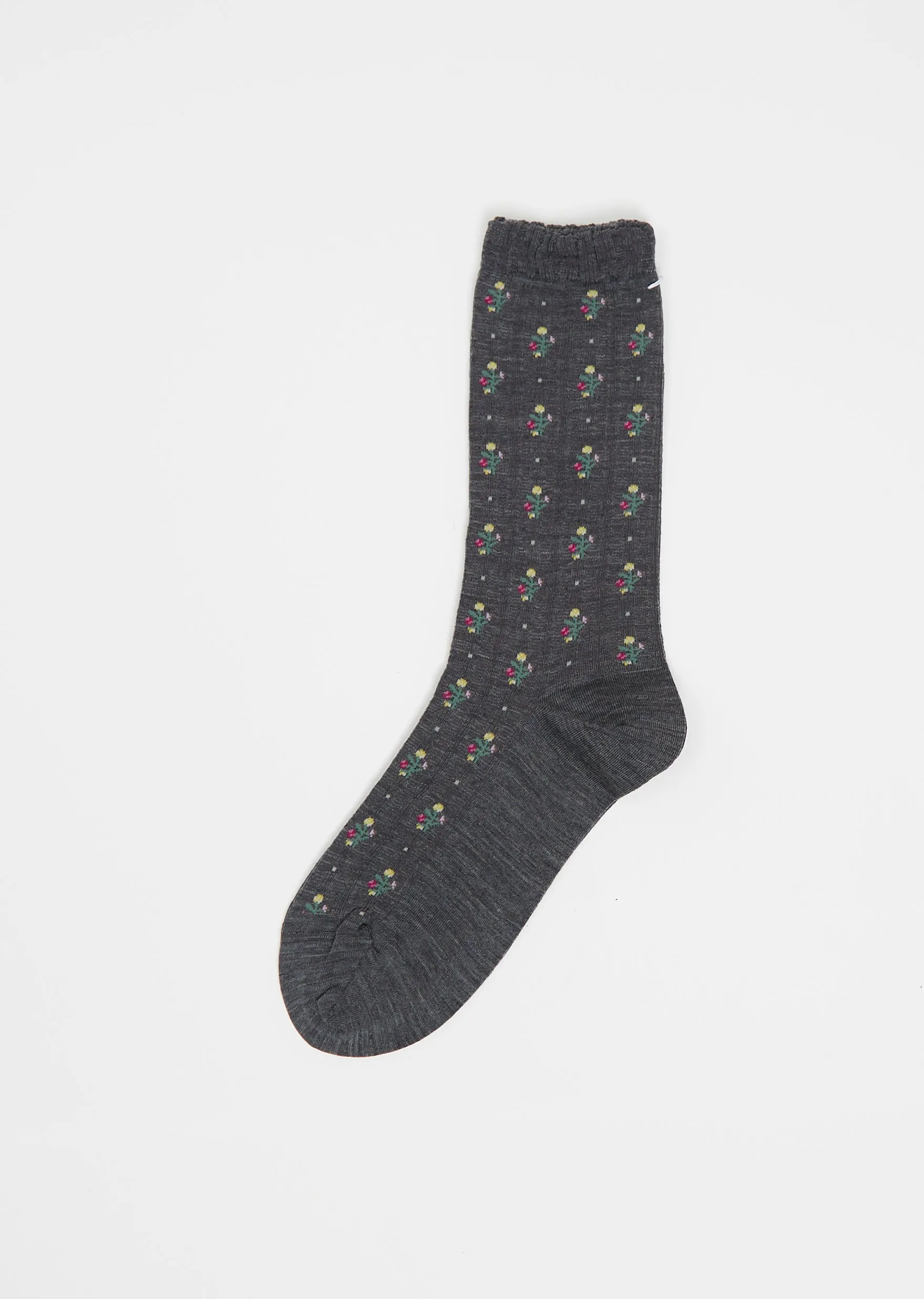 Flower Stripes Stretch Wool Socks — Mix Grey sold by La Garconne