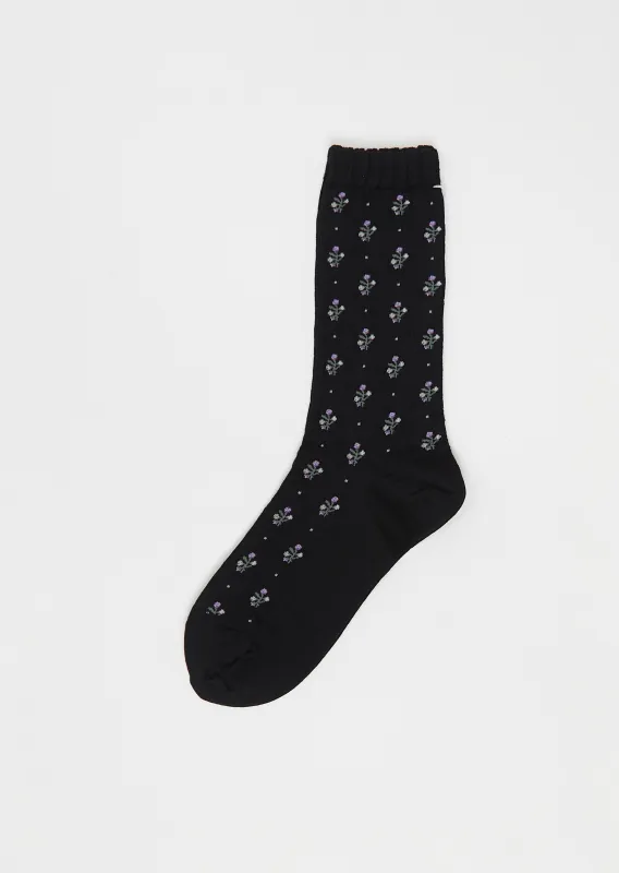 Flower Stripes Stretch Wool Socks — Black sold by La Garconne