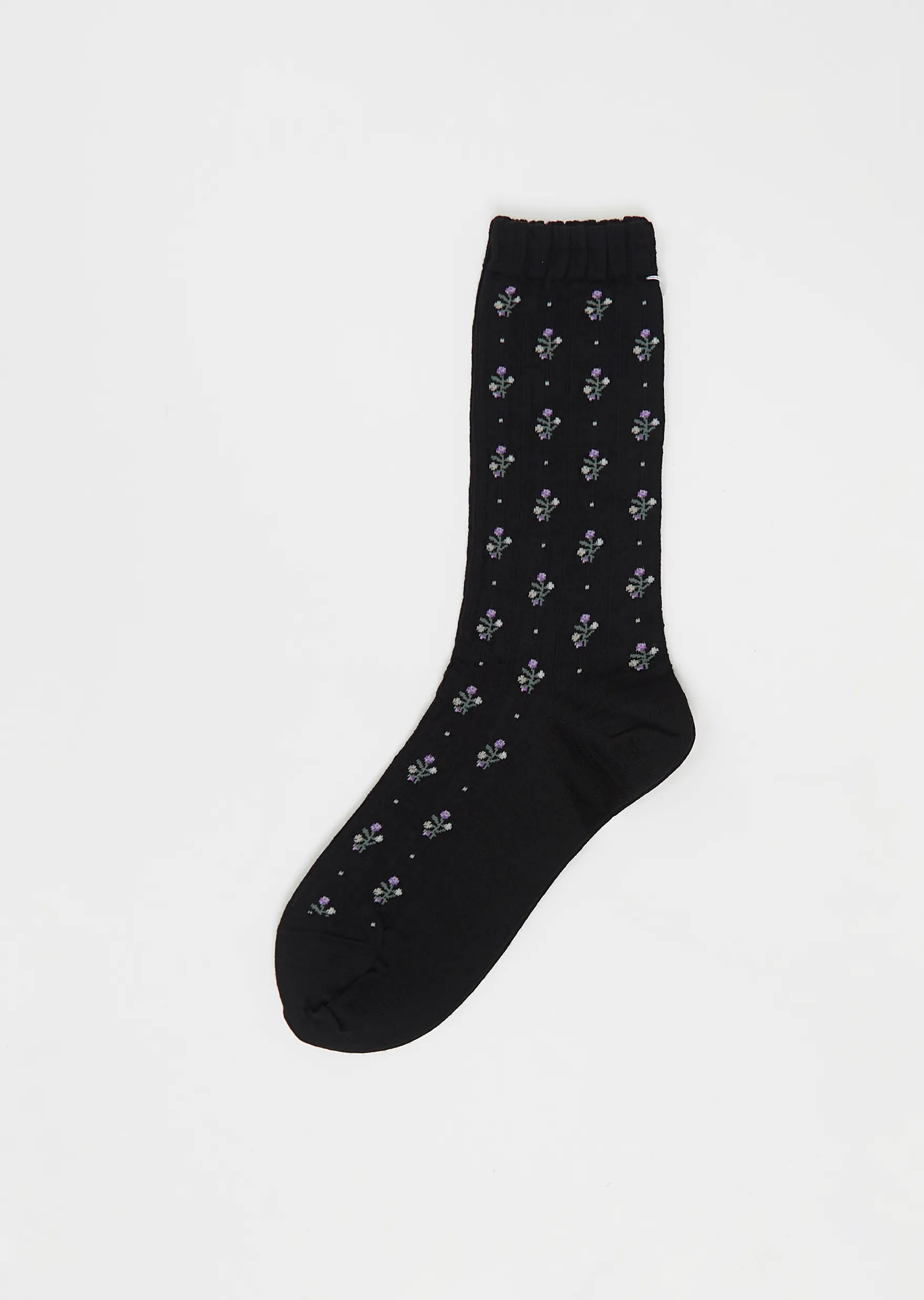 Flower Stripes Stretch Wool Socks — Black sold by La Garconne