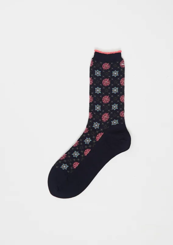 Kaleido Scope Stretch Wool Socks — Navy sold by La Garconne