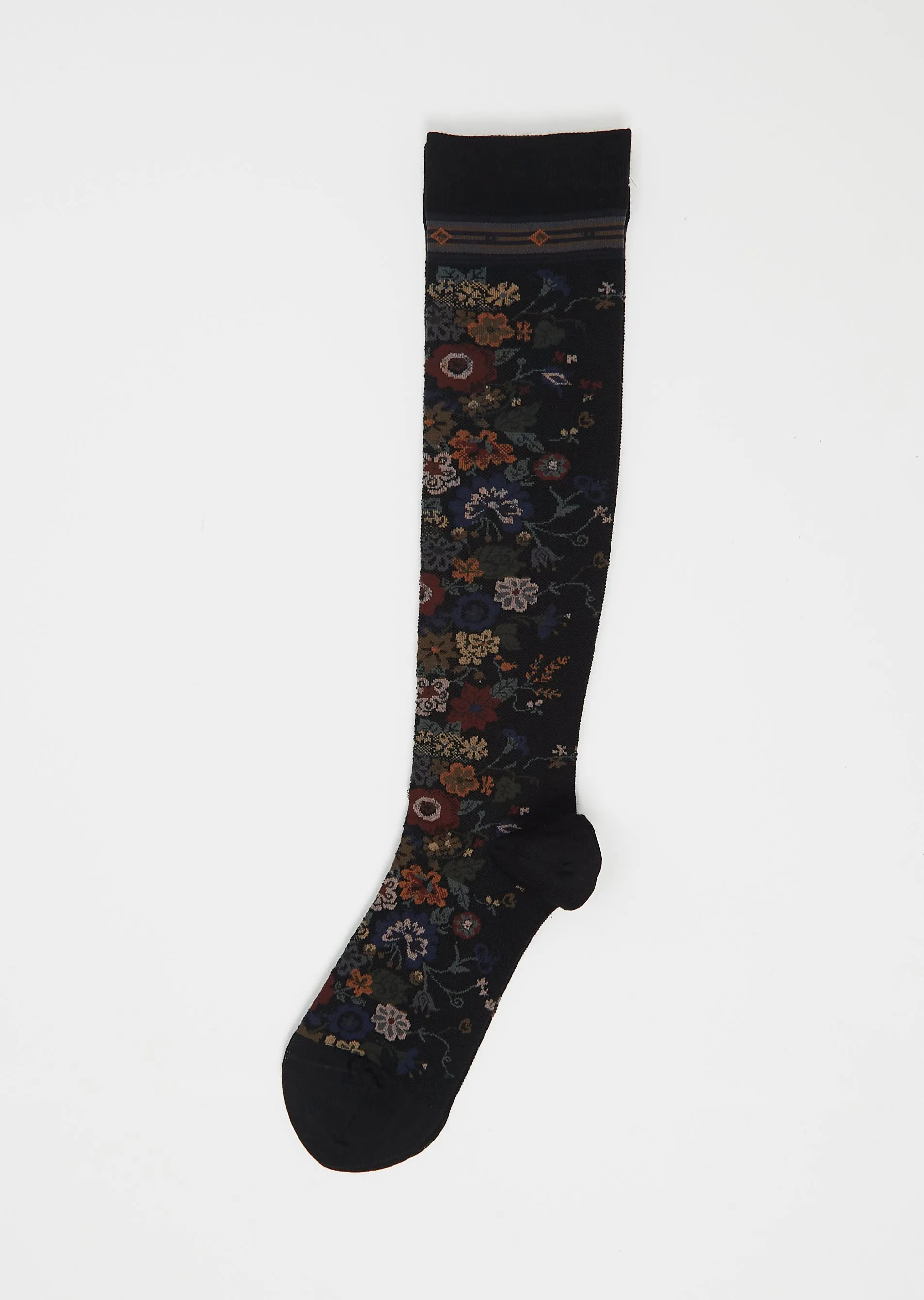 Happy Flower Wool Compression High Socks — Black sold by La Garconne
