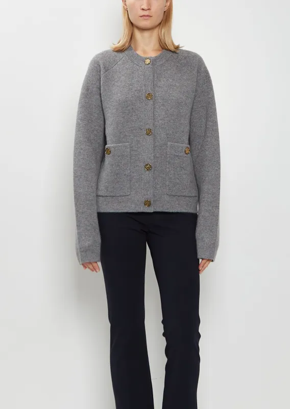 Hammered Button Wool Cashmere Cardigan sold by La Garconne
