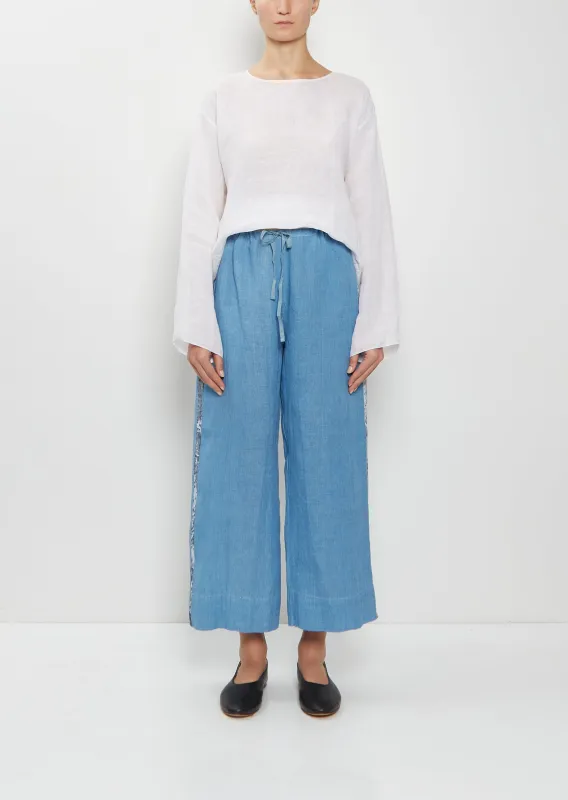 Velvet Ribbon Handwoven Linen Pants — Denim sold by La Garconne