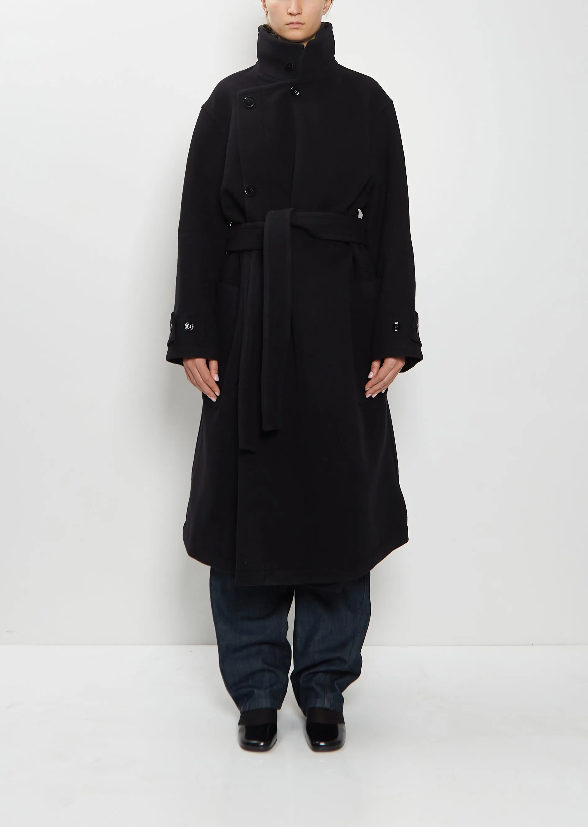 Wrap Wool Coat — Black sold by La Garconne