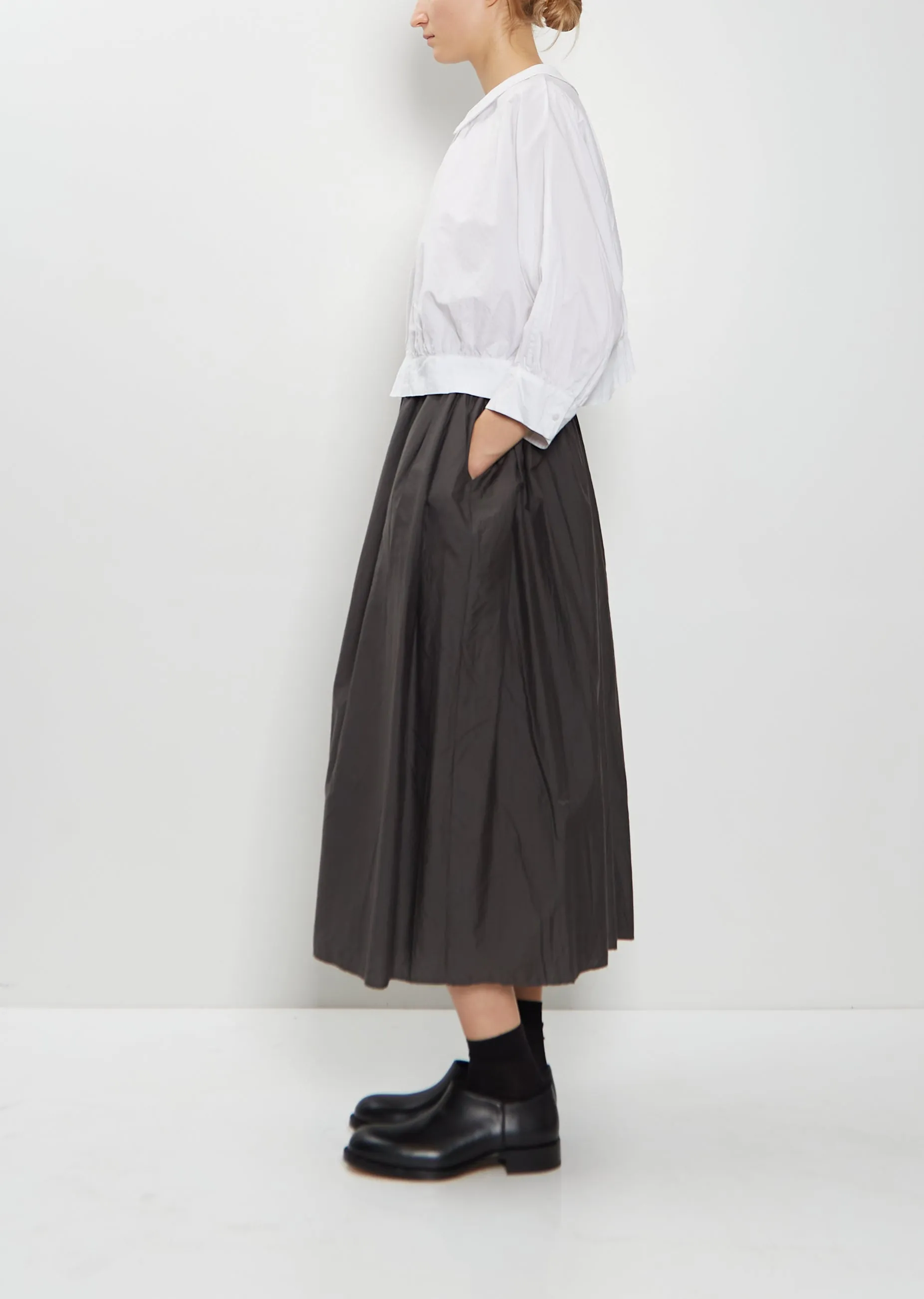 Random Pleated Cotton Silk Skirt — Charcoal Brown sold by La Garconne product image thumbnail 2
