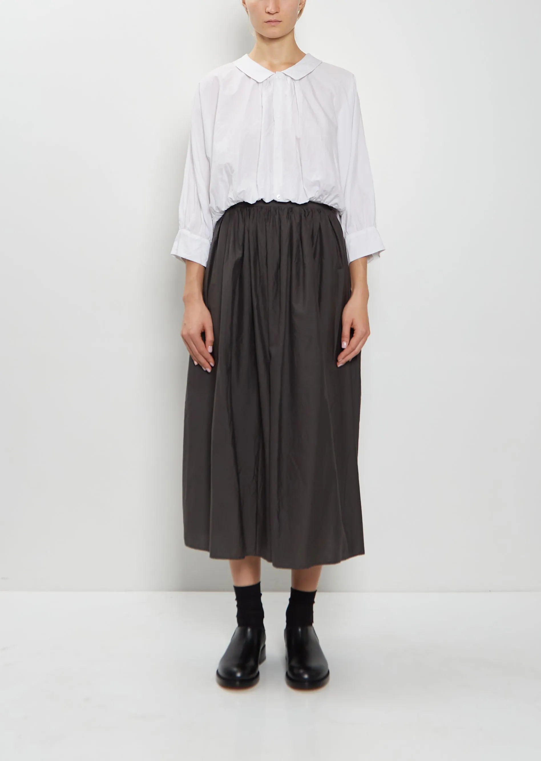 Random Pleated Cotton Silk Skirt — Charcoal Brown sold by La Garconne