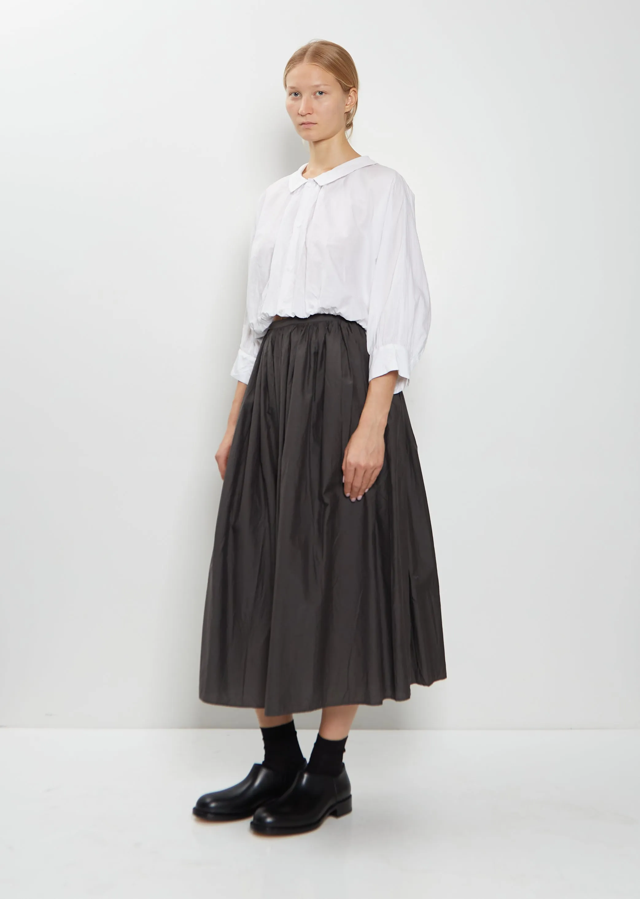 Random Pleated Cotton Silk Skirt — Charcoal Brown sold by La Garconne product image thumbnail 4