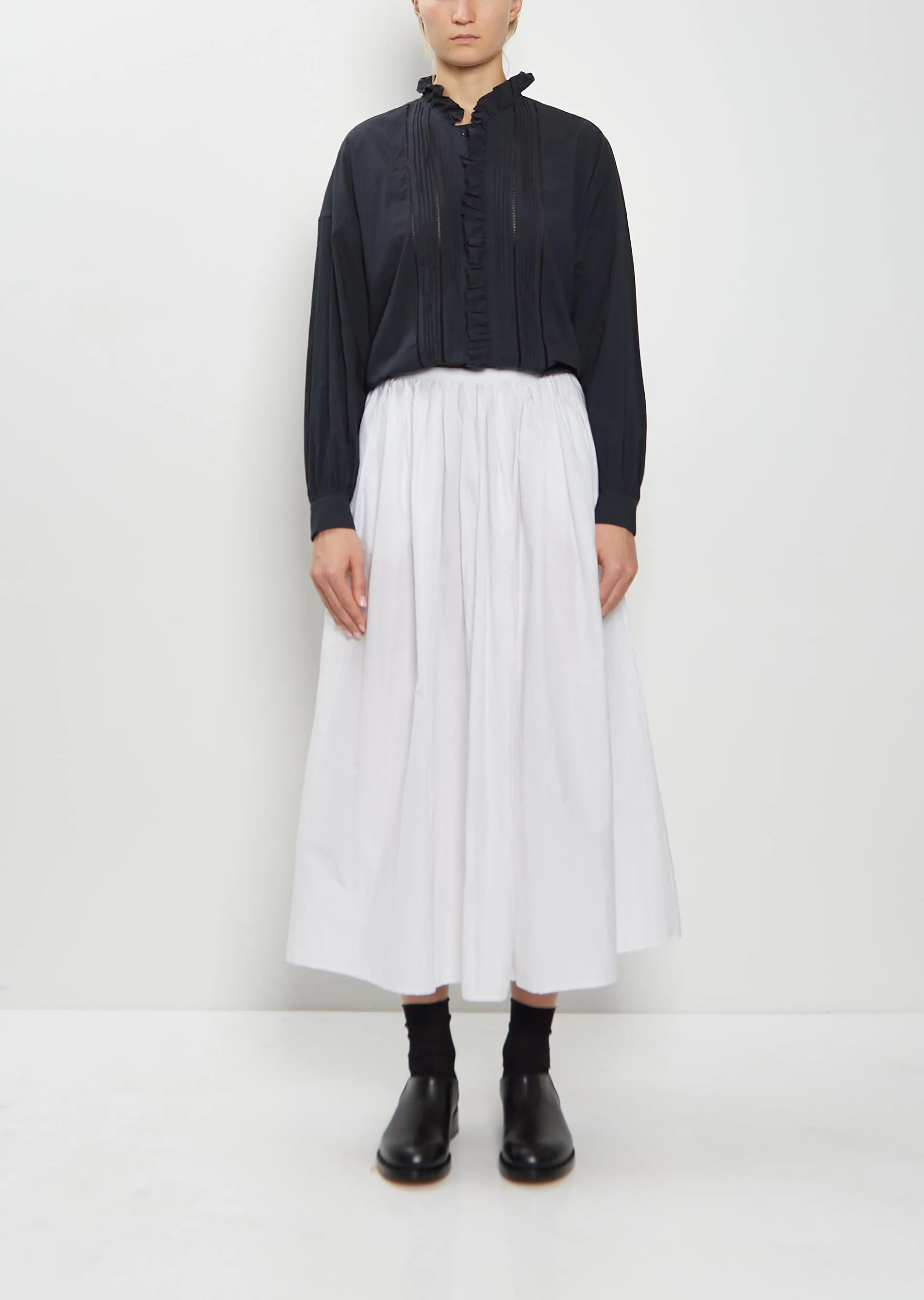 Random Pleated Cotton Silk Skirt — Smoke White sold by La Garconne