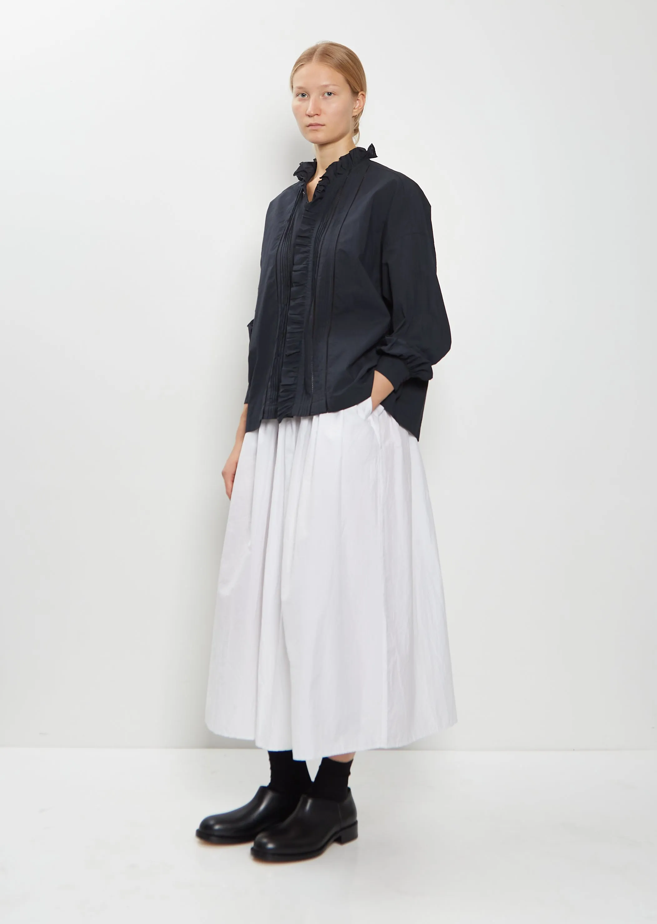 Random Pleated Cotton Silk Skirt — Smoke White sold by La Garconne product image thumbnail 4