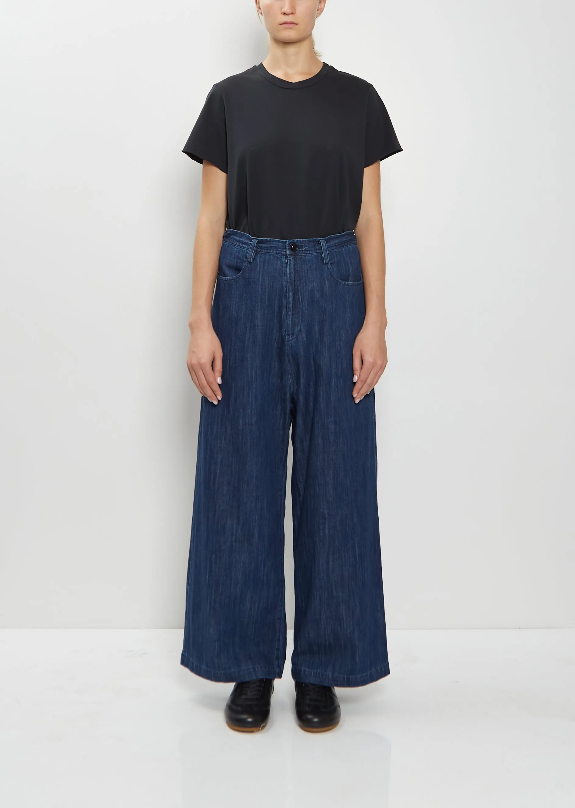 Denim Long Straight Pants sold by La Garconne