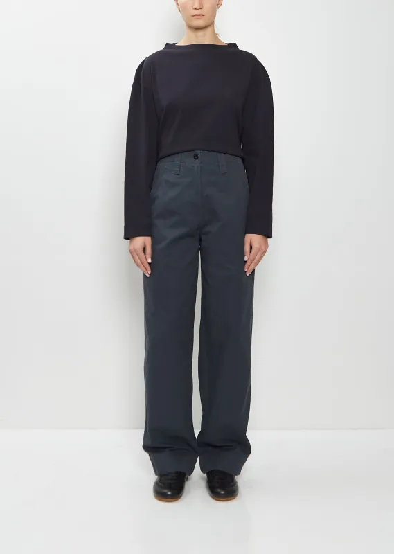Slant Pocket Cotton Trousers — Petrol sold by La Garconne